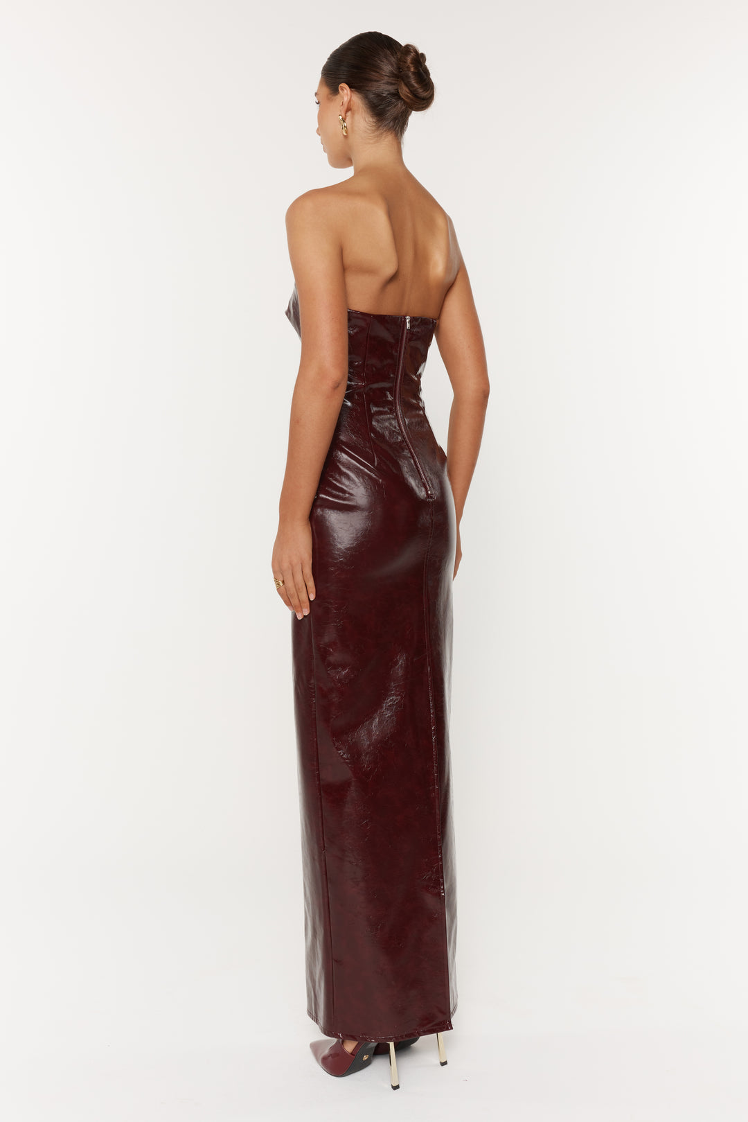 scoop women's faux leather strapless pleated midi dress The Soleil Faux Leather Strapless Midi Dress